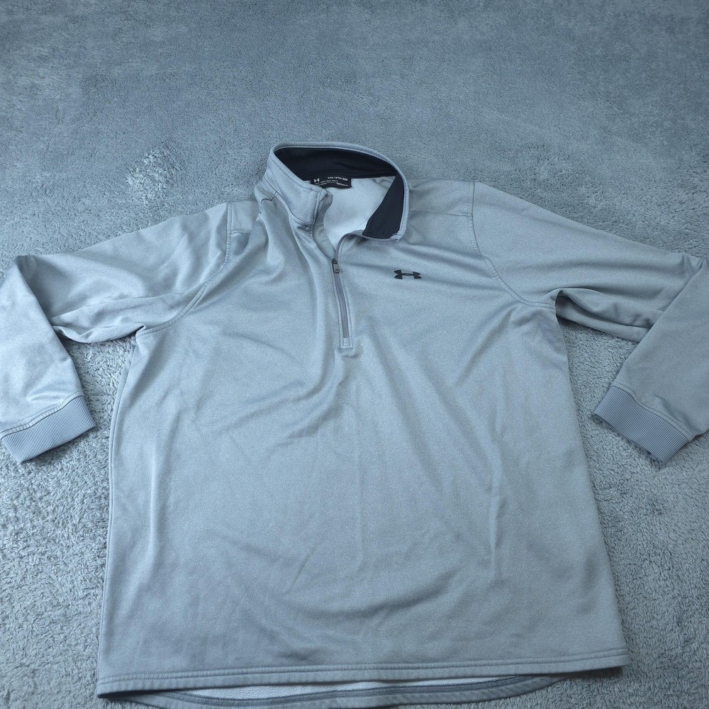 Under Armour Pullover Mens 2XL Gray ColdGear Quarter Zip Loose Fleece Lined