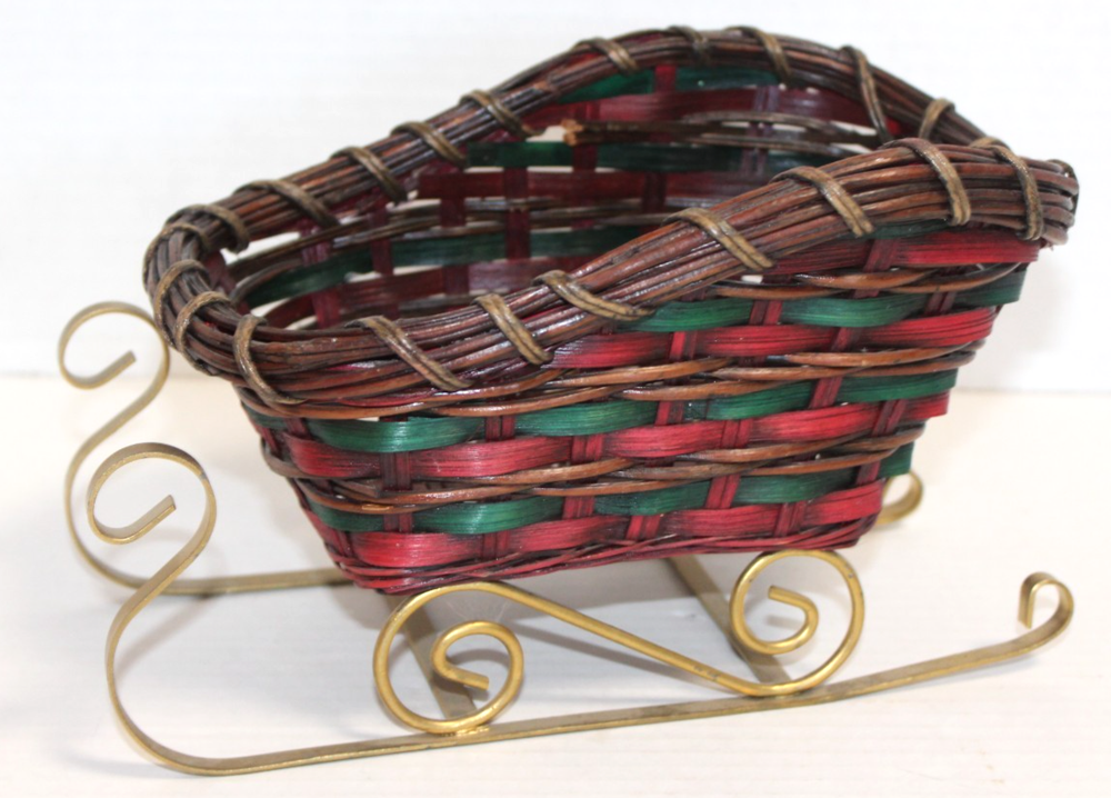 Vintage FTD Wicker & Metal Santa's Sleigh Christmas Decoration