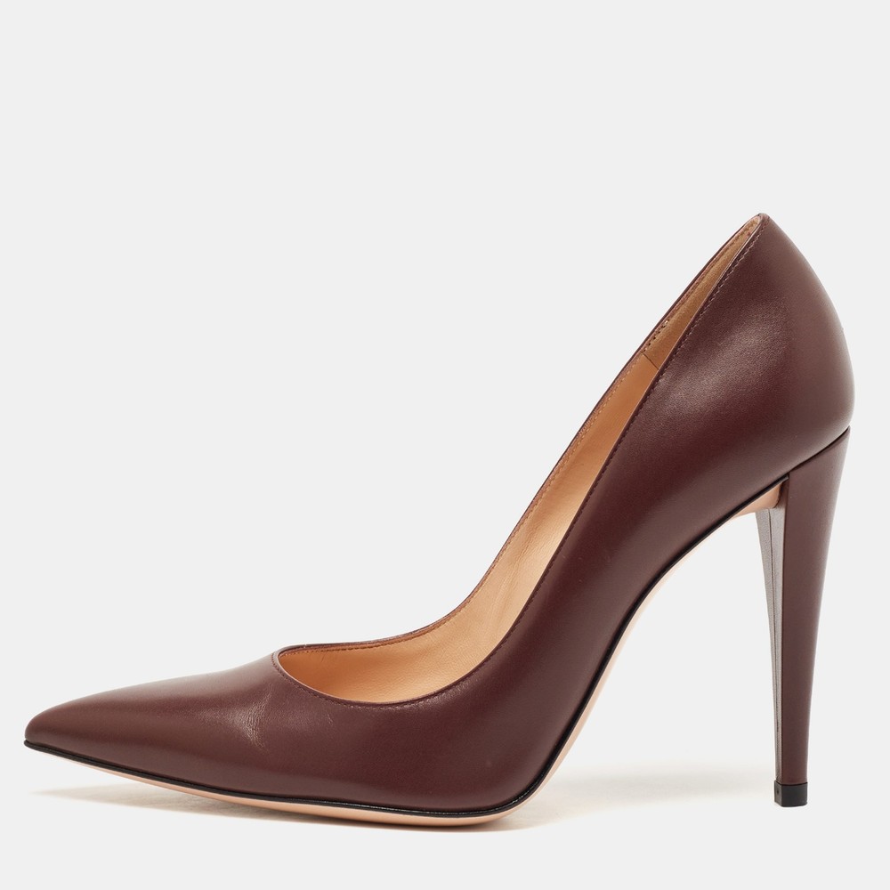 Gianvito Rossi 105 Burgundy Leather Pointed Toe Pumps Size 37