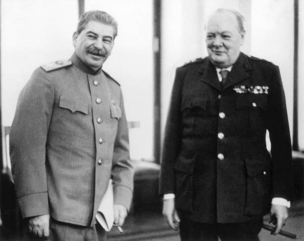 1945 Marshal Joseph Stalin And Winston Churchill Old Photo