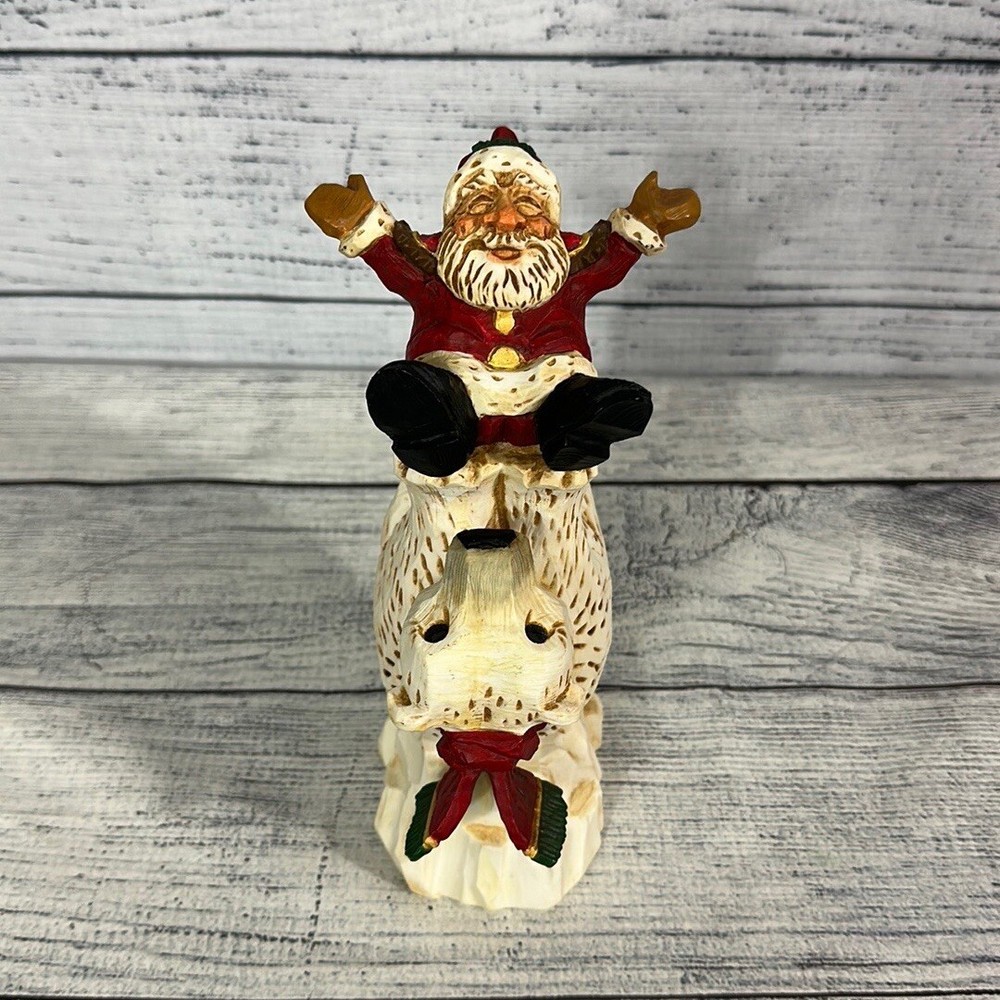 1994 David Frykman Christmas Polar Bear & Santa Figurine DF1061 Collectible Holiday Decor