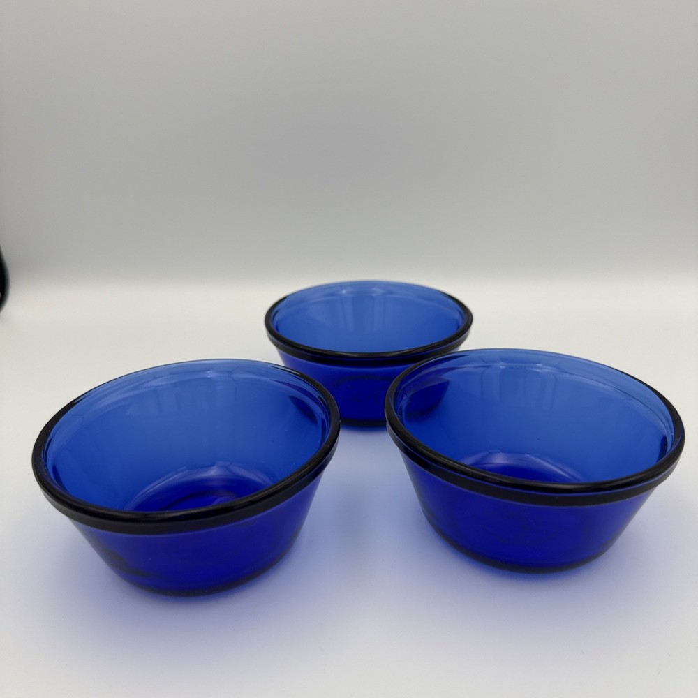 Vintage Anchor Hocking Cobalt Blue 6oz Custard Cups Set of 3