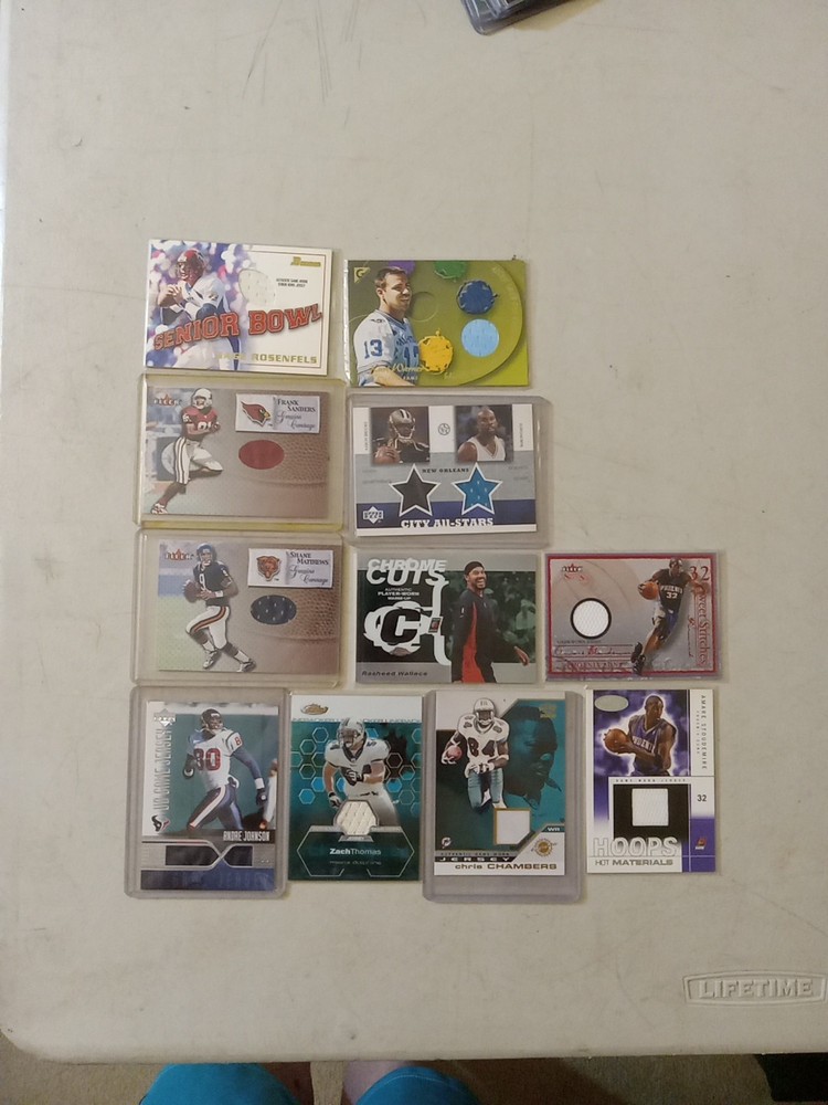 Lot Of 11 Game Worn Jersey Patch Cards Football Basketball Topps Upper Deck