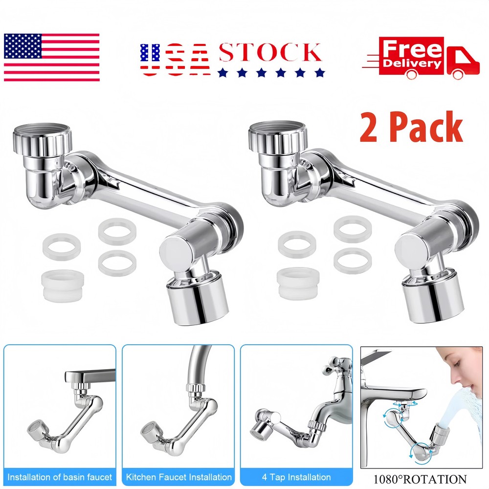 2/4×Universal 1080° Swivel Extension Faucet Aerator Rotate Robotic Arm Extend US