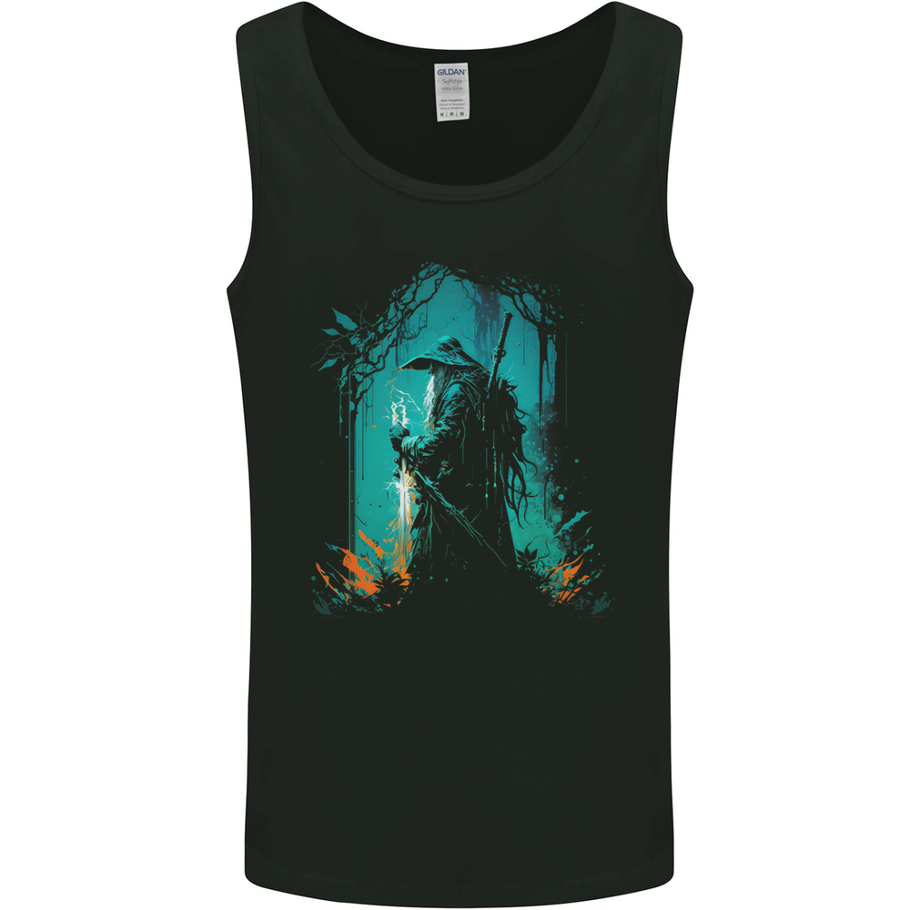 A Wizard in a Fantasy Forest Warlock Mens Vest Tank Top