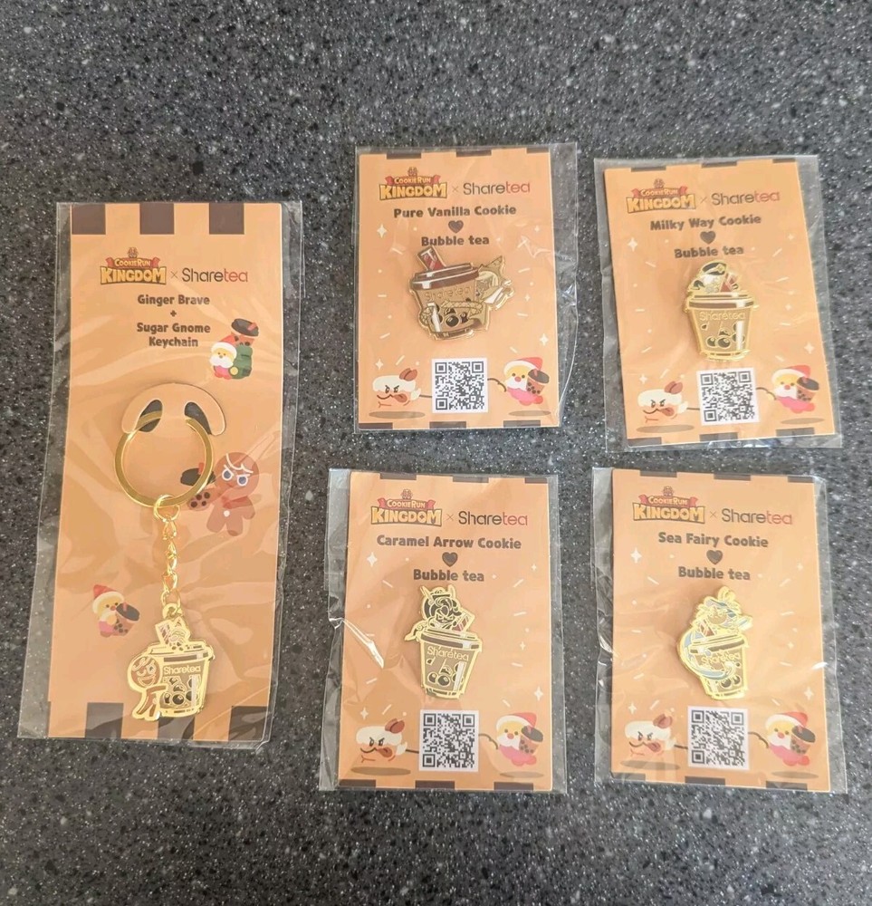 Cookie Run Kingdom x ShareTea, Limited Time Exclusive Pins & Keychain Set-image