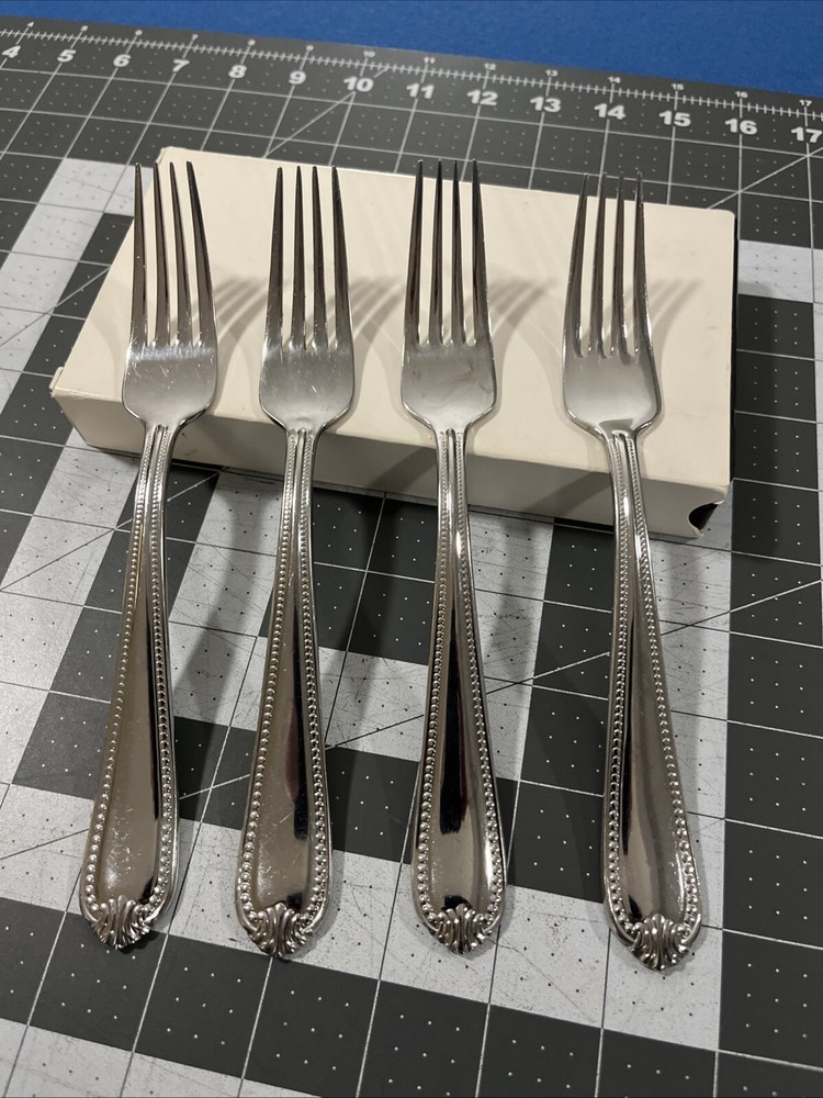 Lenox Bead Plume (4) Dinner Forks 18/10 Stainless Flatware Replacements