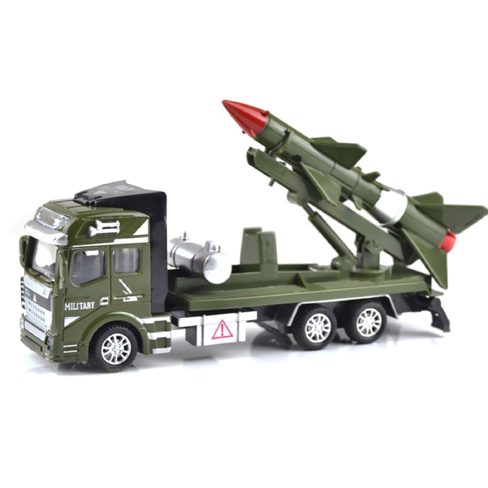 1:64 Pull Back Military Truck Car Model Toys Alloy Diecast Rocket Vehicle Gift