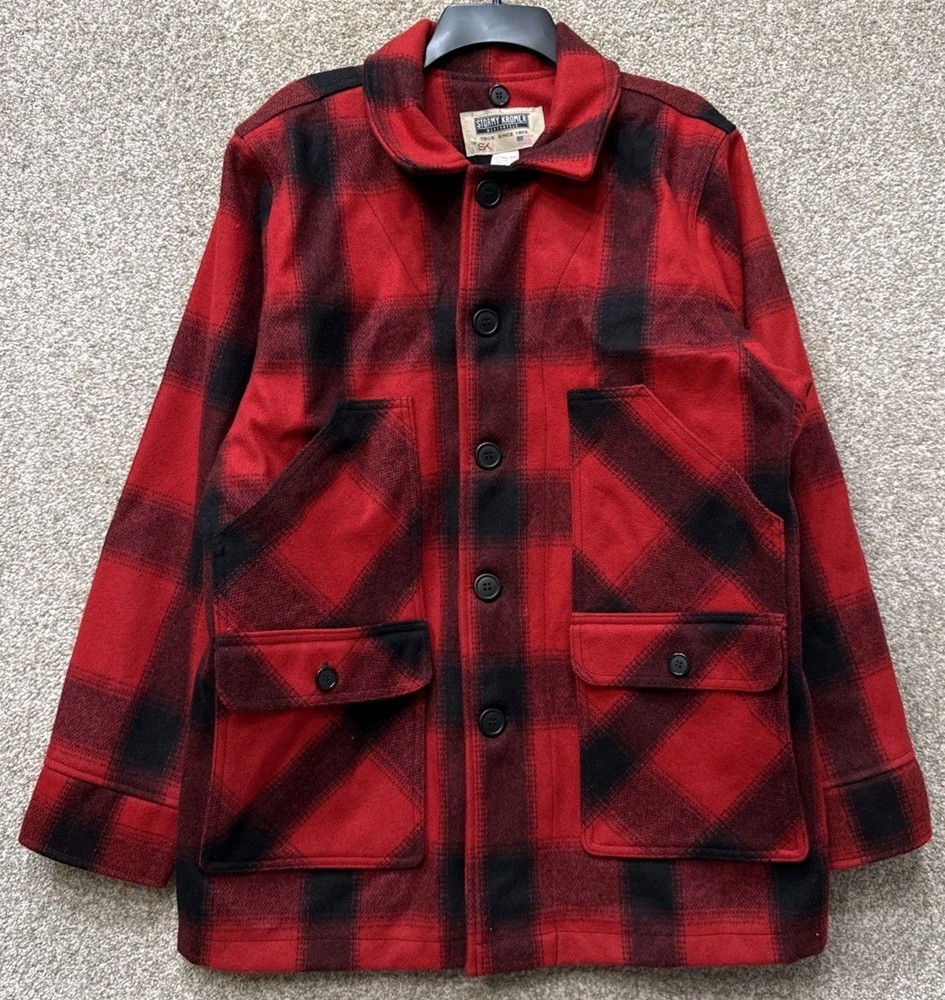 Stormy Kromer Men's Size 42 The Mackinaw Coat Red Black Plaid Wool Jacket USA