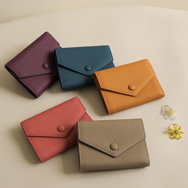 Slim Modern Leather Wallet Credit Card Holder for Women Multicolor Button Gift