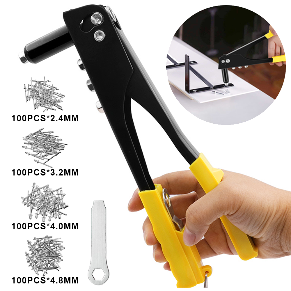 Heavy Hand Riveter Rivet Gun Professional Pop Rivet Gun Kit with 400pcs Rivets
