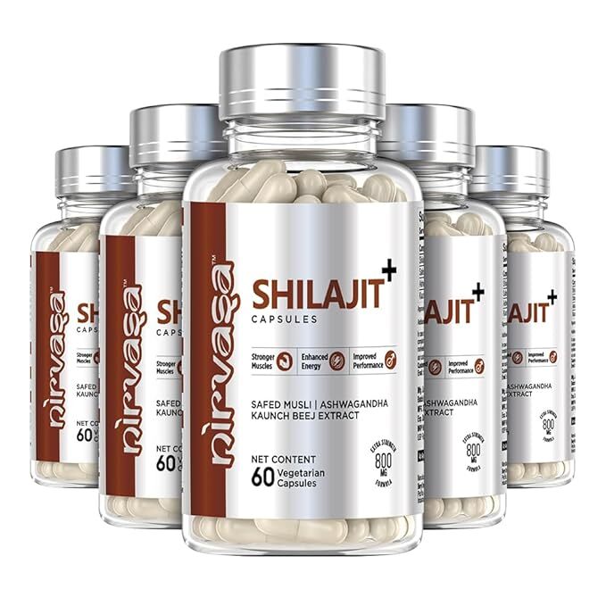 Nirvasa Shil--ajit 800mg , 60 Caps with Safed Musli, Ashwagandha, Pack of 5