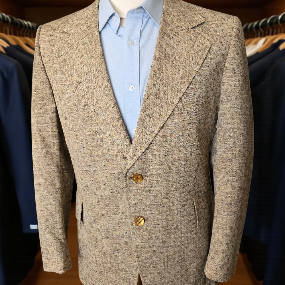Bespoke Curlee 1960s Tweed Like Blazer 44r Never Worn Wide Lapel MOP Buttons