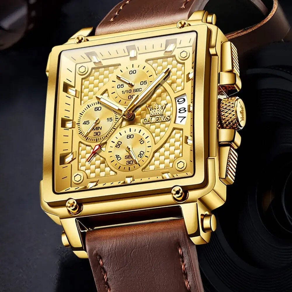 Top Brand Luxury Mens Square Quartz Watch Stainless Steel
