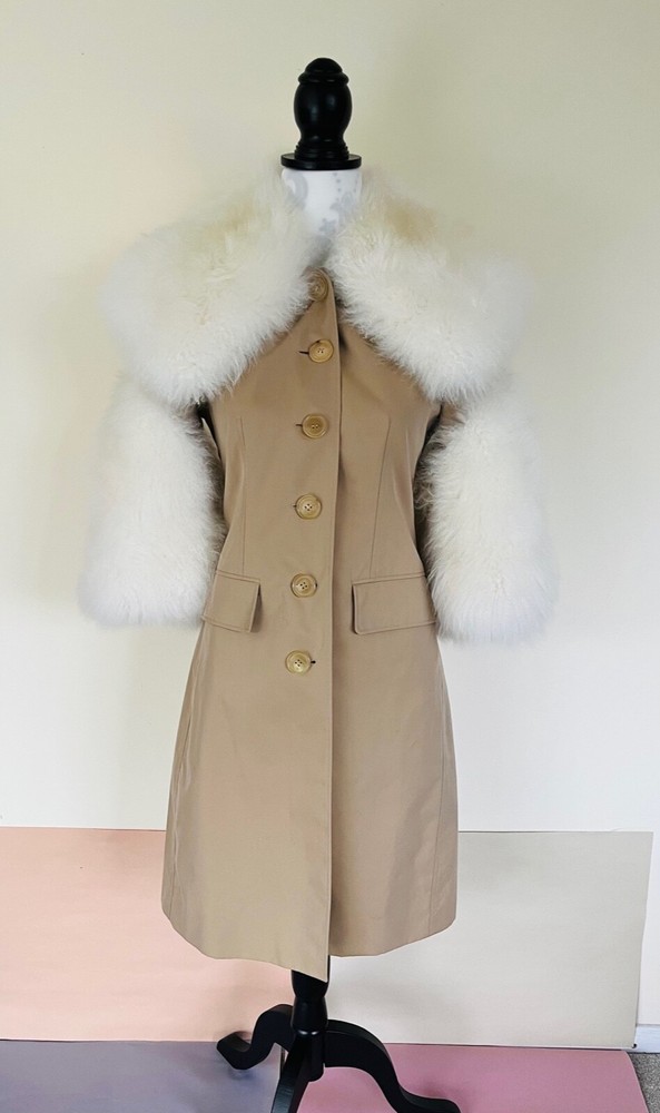 Burberry London England NEW camel trench coat Angora goat hair. Size UK6/XS