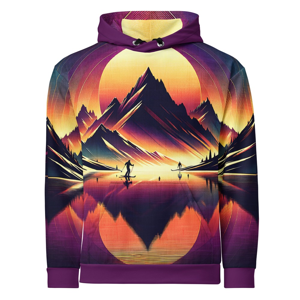 Unisex Sunset Mountain Hoodie Vibrant All-Over Print Hiking Adventure Pullover