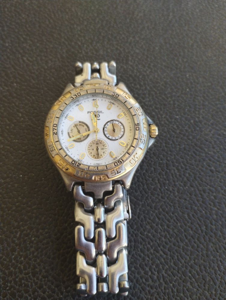 Fossil Blue Mens 39mm Silver Gold Tone Quartz Watch BQ-8774