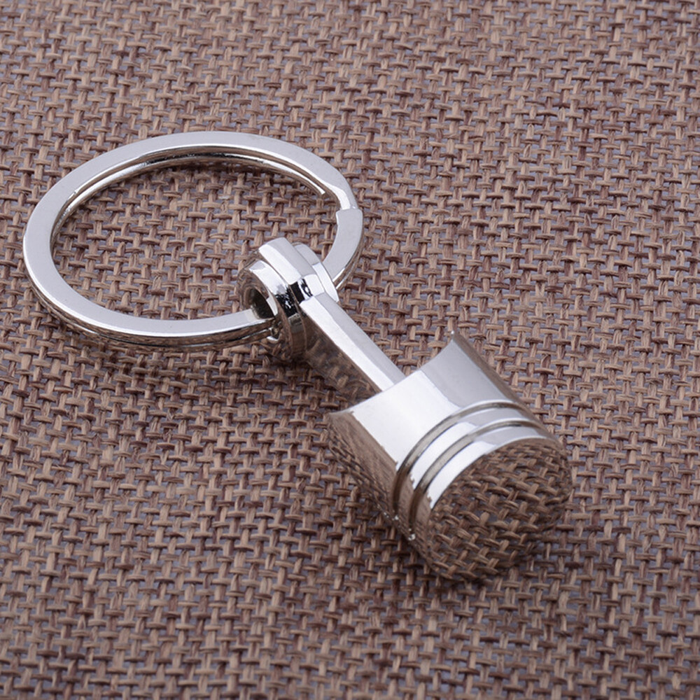 Silver Metal Alloy Engine Keychain Car Parts Piston Keyring Keyfob Accessories