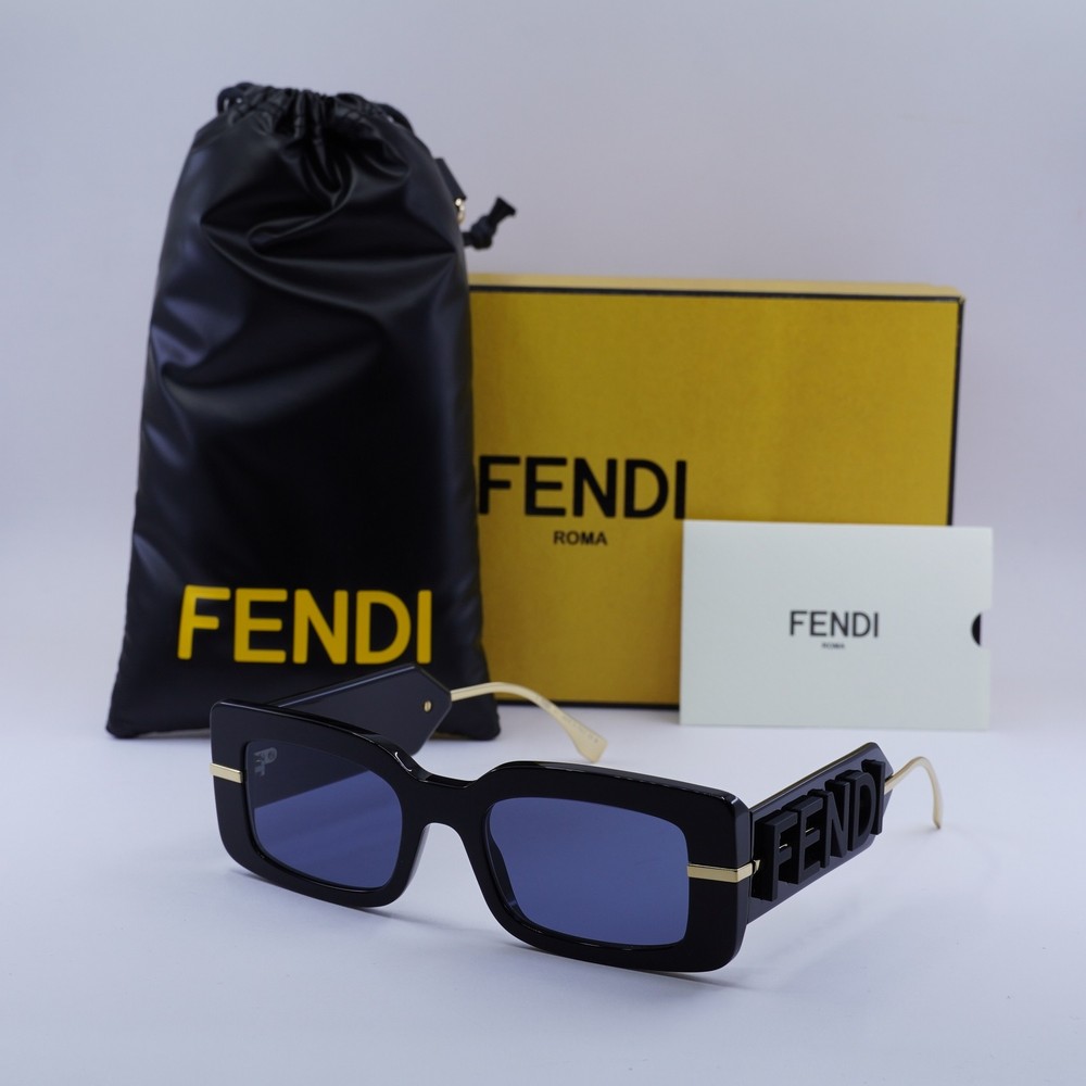 Fendi FE40133I 01V Shiny Black Blue Sunglasses 51-20-140 Authentic