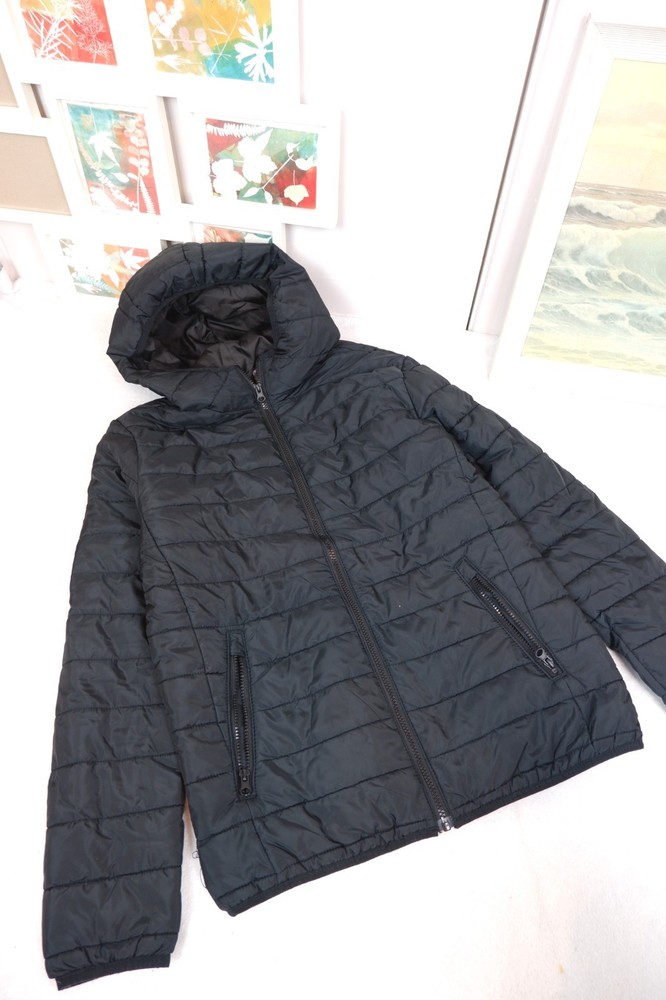 Men’s Lightweight Puffer Jacket Black Pockets padded coat hood Jack and Jones me