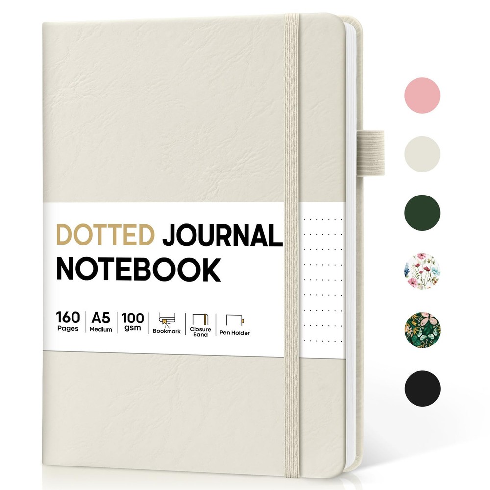 Bullet Dotted Journal Notebook for Women & Men, Hardcover Leather Journal for...