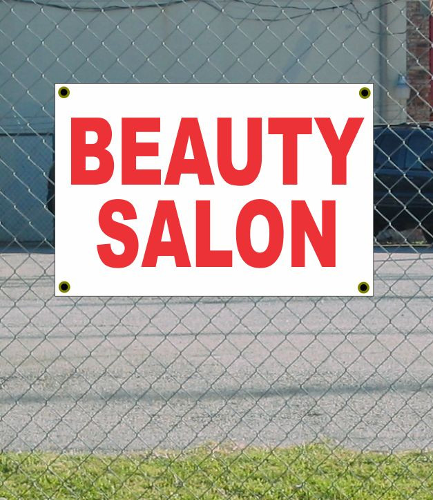 2x3 Red & White Beauty Salon Banner Sign - New Discount Size & Price
