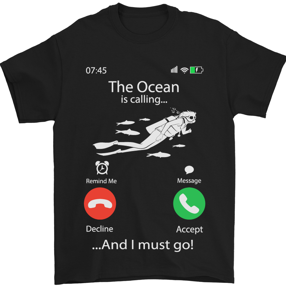 The Ocean Is Calling Scuba Diving Diver Mens T-Shirt 100% Cotton