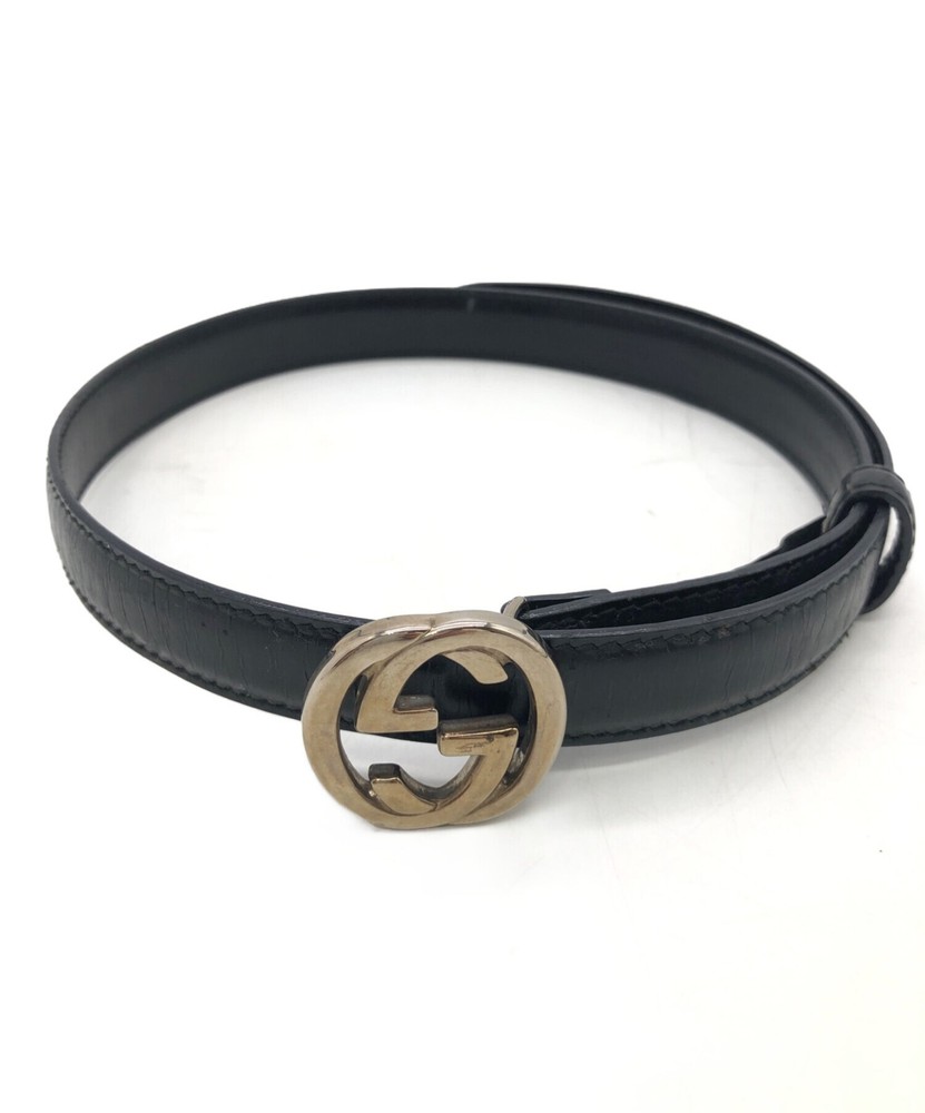 GUCCI GG Logo Black Leather Belt with Buckle Authentic Made in Italy Pre-Owned Hardware