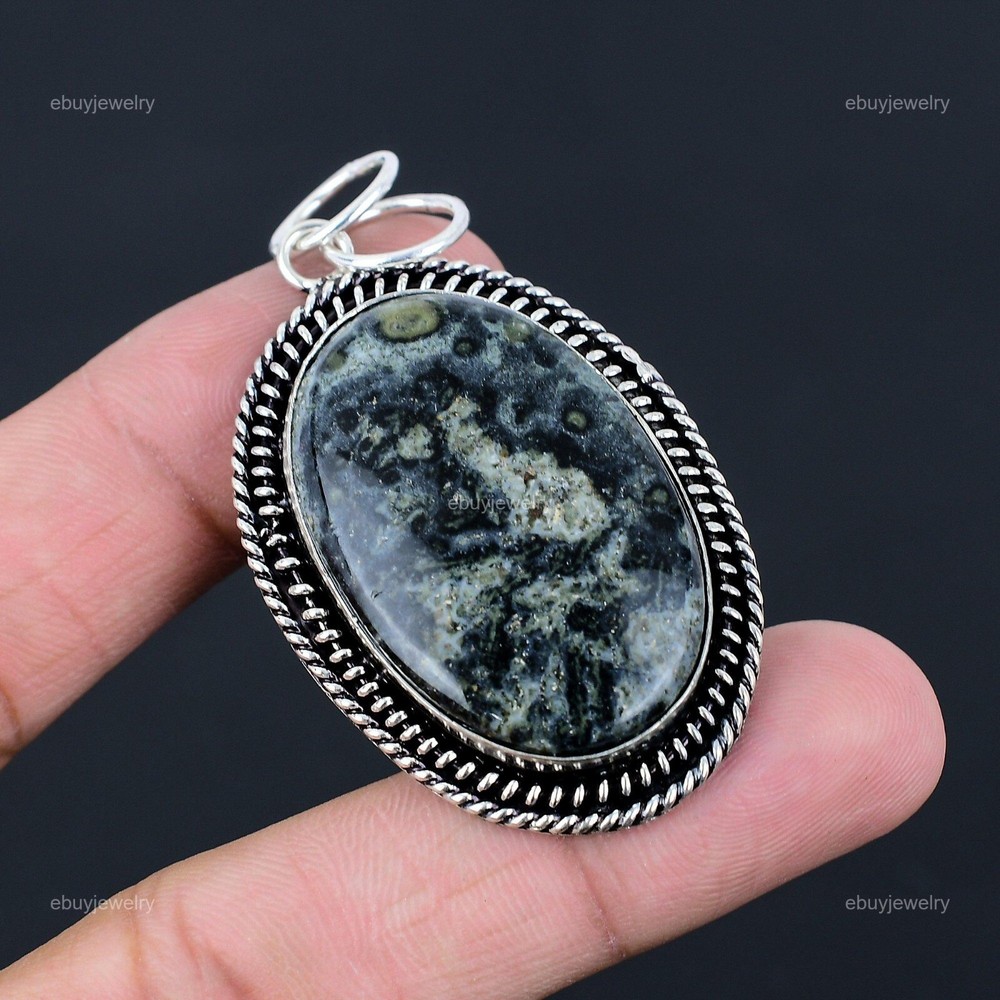 Mothers Day Sterling Silver Kambaba Jasper Bezel Pendant Necklace Gift-image