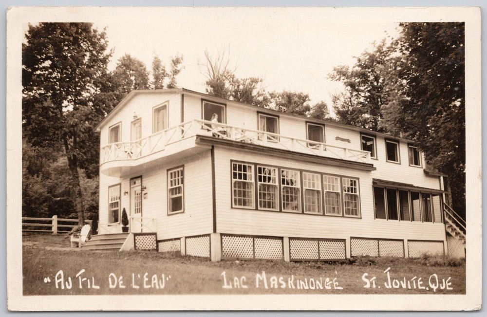 St. Jovite Quebec Real Photo Postcard RPPC Maskinonge Lake Au Fil de l'Eau