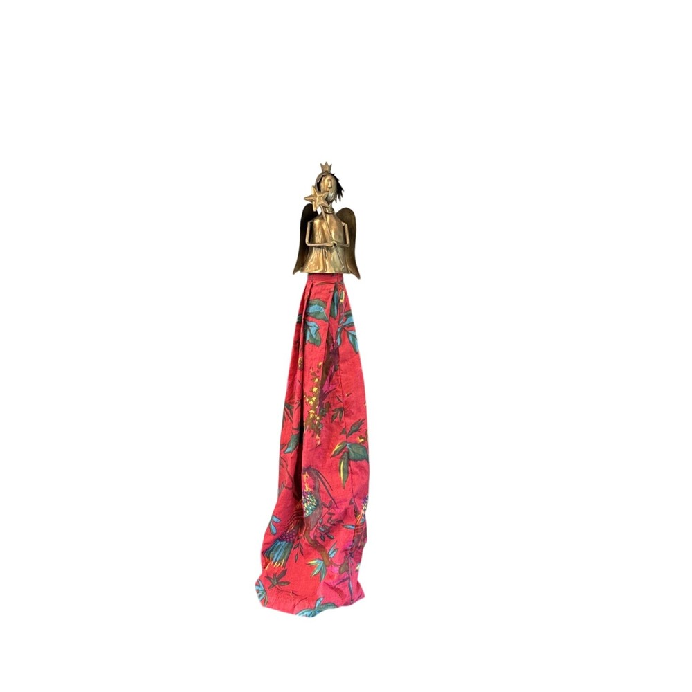 27 Inch Brass Angel Statue with Elegant Fabric Skirt