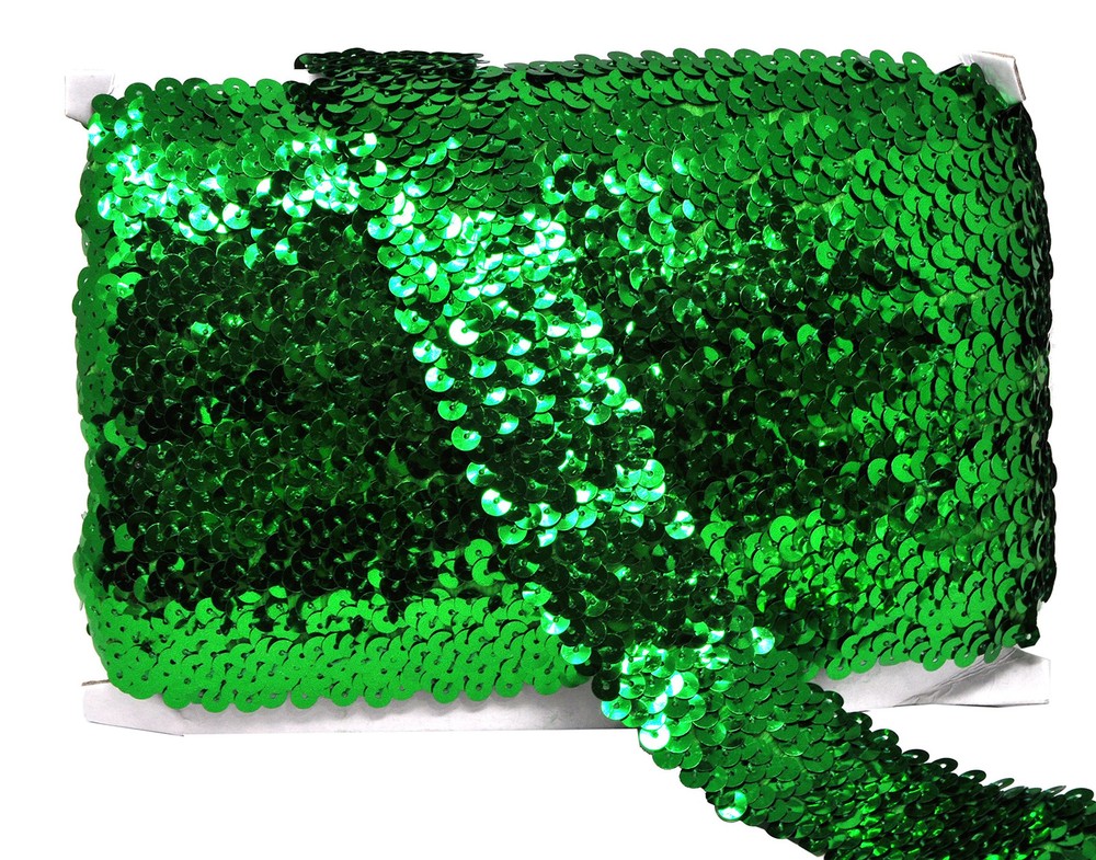 Elastic Sequin Ribbon Trim - 1.5 Inch Green Sequin Elastic Trim for Sewing Dr...