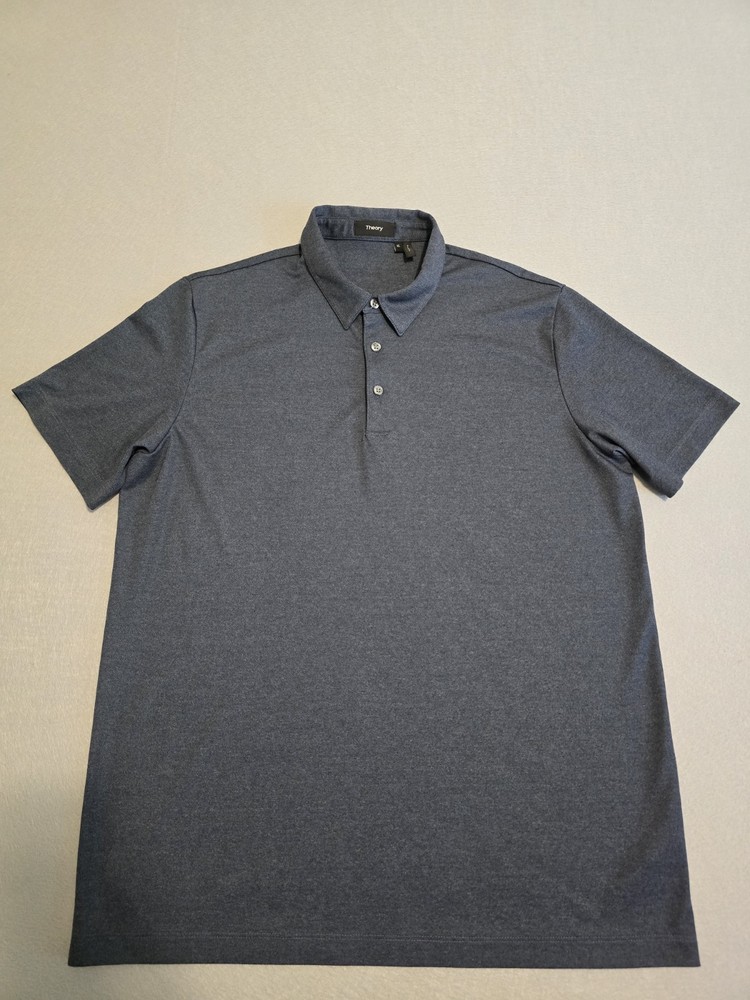 Theory Bron B. Atlas Piqué Polo Men's Size XL Navy Blue Cotton Blend NWOT