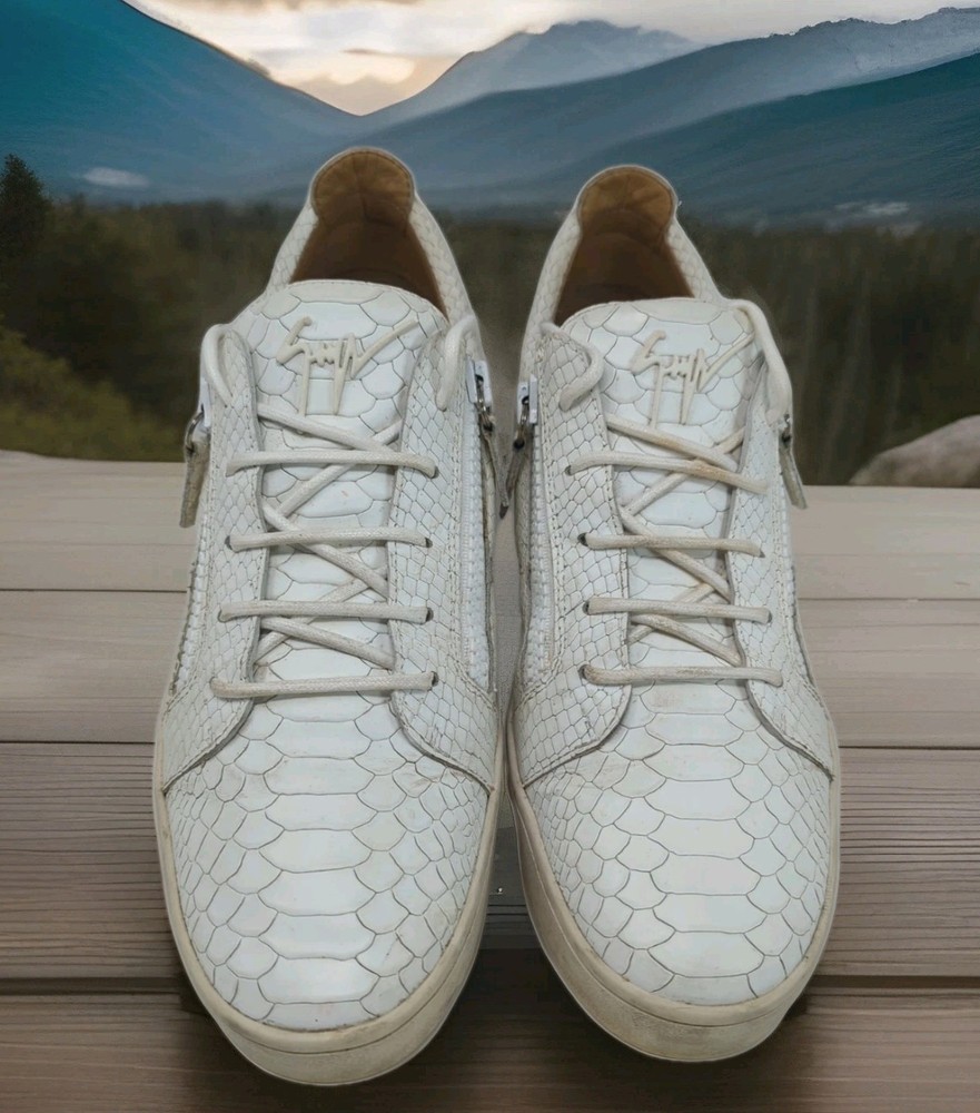 Giuseppe Zanotti Crocodile Gator Print Leather White Zip Sneakers Shoe 46 Men 12