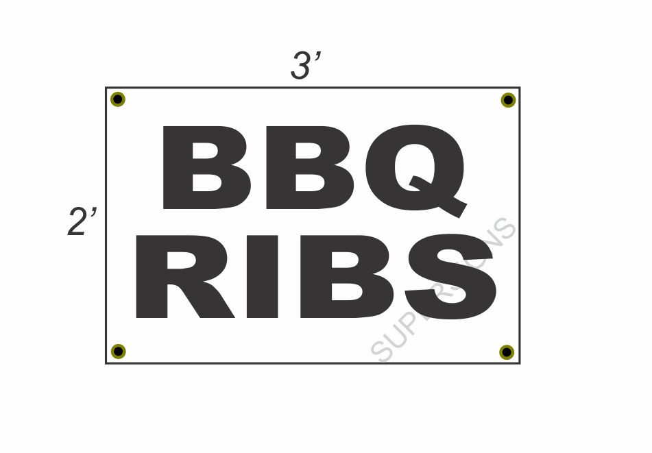 2x3 BBQ Ribs Black & White Banner Sign New Discounted Size & Affordable Price for Your Next Event