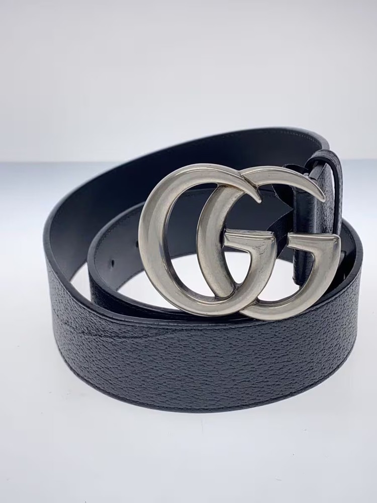 GUCCI Mens Black Leather Belt with GG Buckle 487040