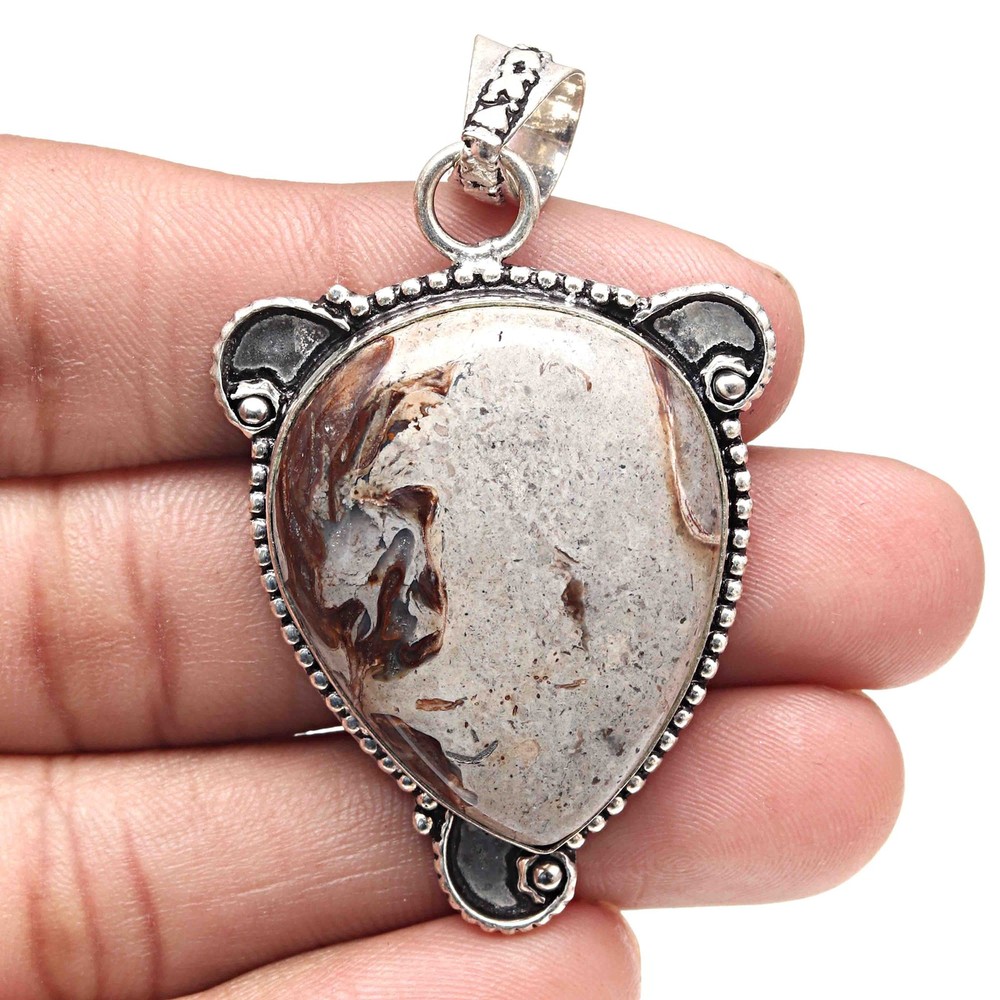 Pendant Rock Calsi Gemstone Valentine'Day Gift Silver Jewelry 2.25