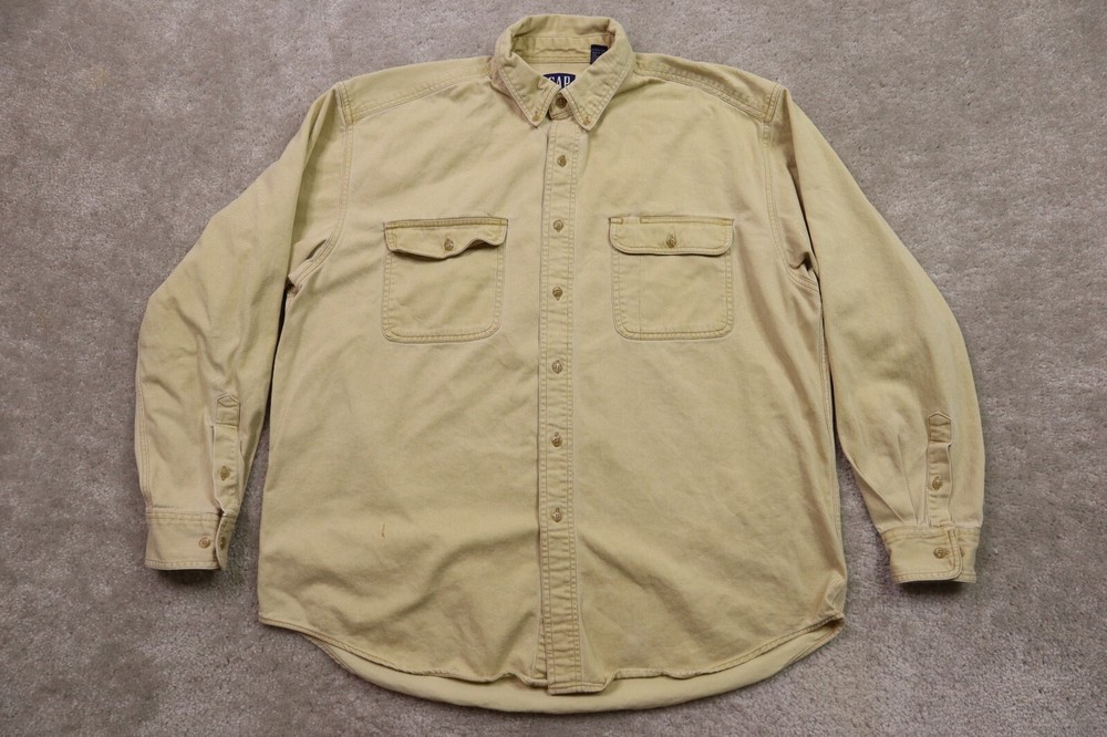 Gap Shirt Mens XL Vintage 90s Twill Yellow Relaxed Fit