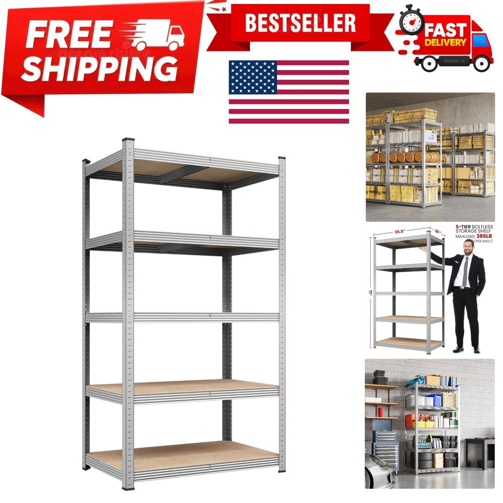 Storage Shelves, 5 Tier Heavy Duty Adjustable Metal Shelving Unit, Industrial...