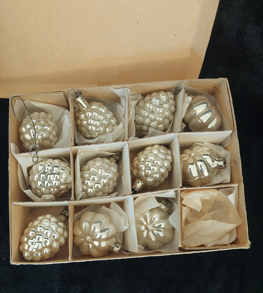 VTG Mercury Glass Christmas Ornaments - 11 Silver White Grape Candy Decorations