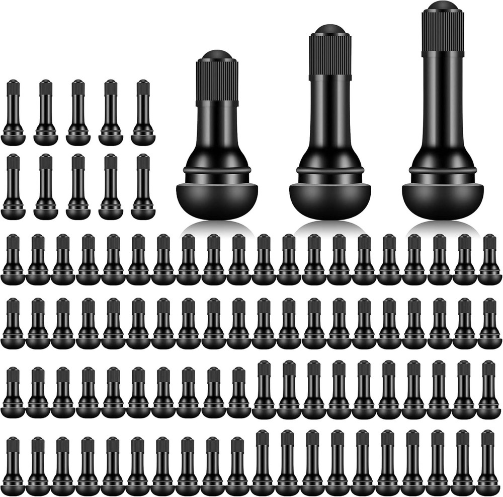 100 TR412/TR413/TR414 Tire Valve Stems Black Rubber Snap-In