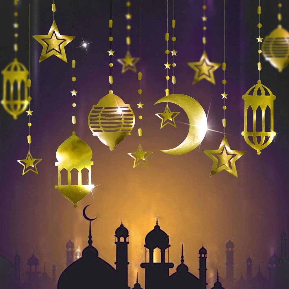 Cheerland Gold Star Moon Lantern Garland 16-Piece Arabian Nights Decor Set