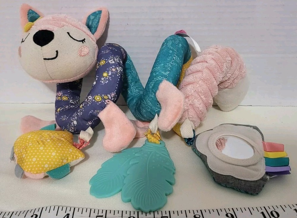 Infantino Soft Fox Spiral Rattle Teether Pink Sensory Toy for Babies