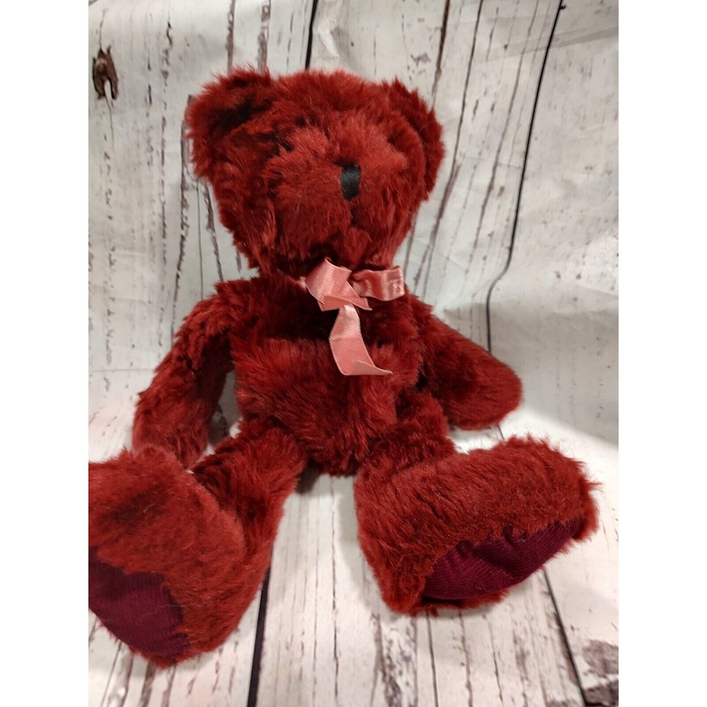 Maroon red Valentine's Day stuffed teddy bear with bow stuffed animal plush