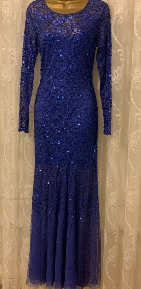 Gina Bacconi Dress Royal Blue Sequin Maxi Long Sleeve Occasion Wedding Guest 10
