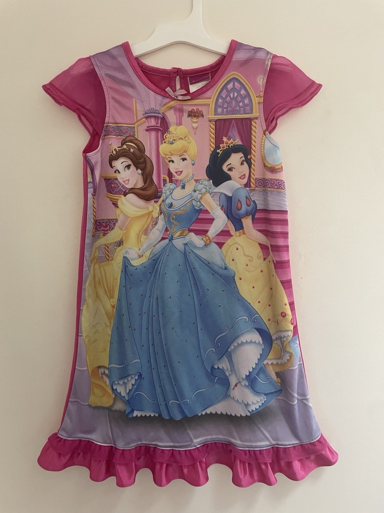 Disney Princess Kids Girls Cinderella Belle Snow White Ruffle Nightgown Pink S