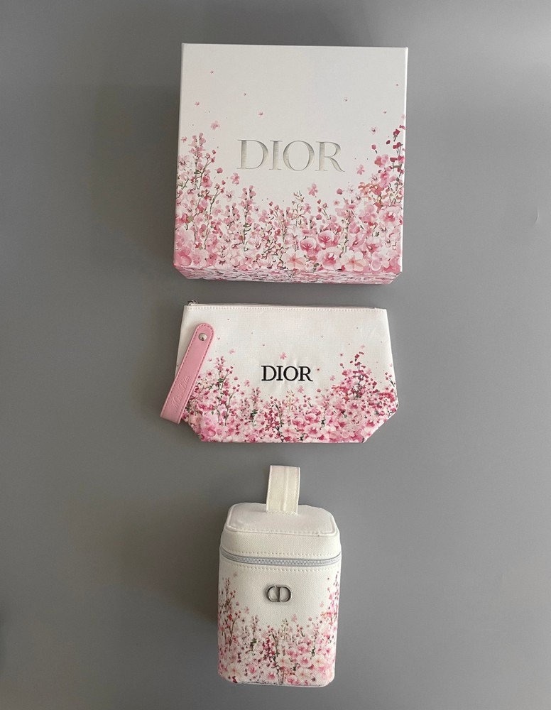 DIOR Blooming Bouquet Pink Floral Cosmetic Pouch with Gift Box Set