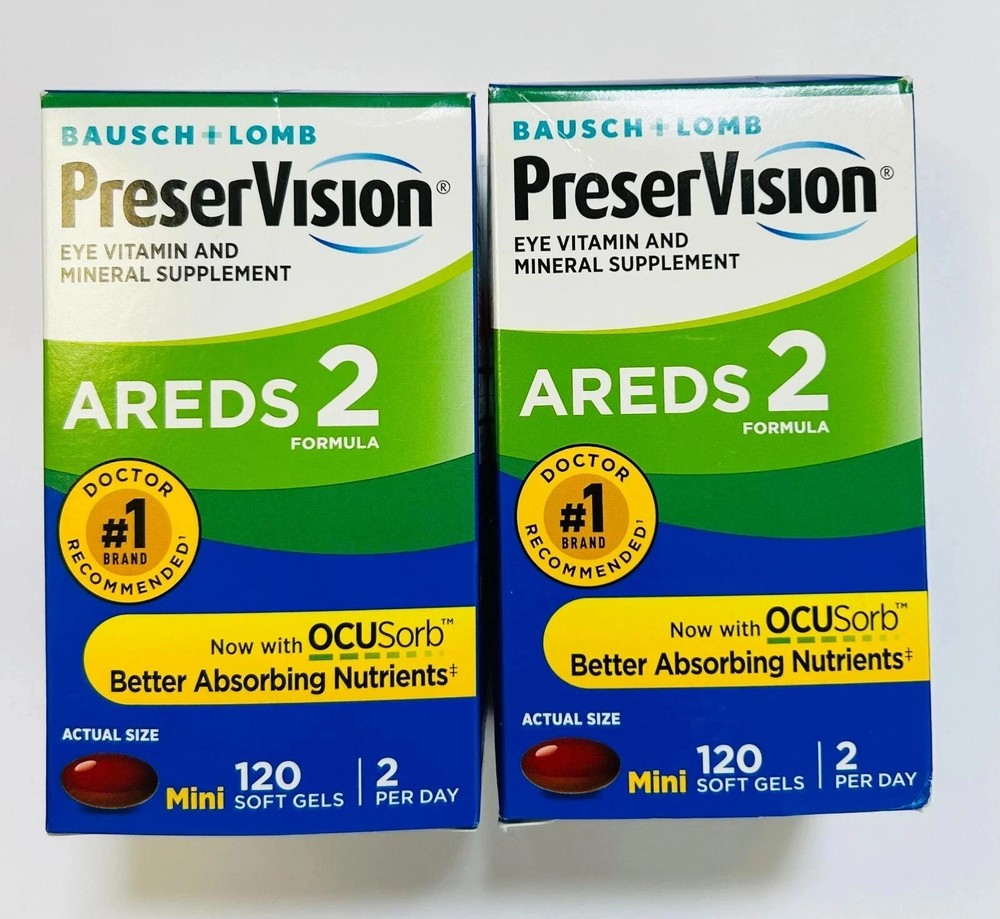 2 BOXES Bausch+Lomb PreserVision AREDS 2 Formula 240 Softgels Total Exp 03/2026+