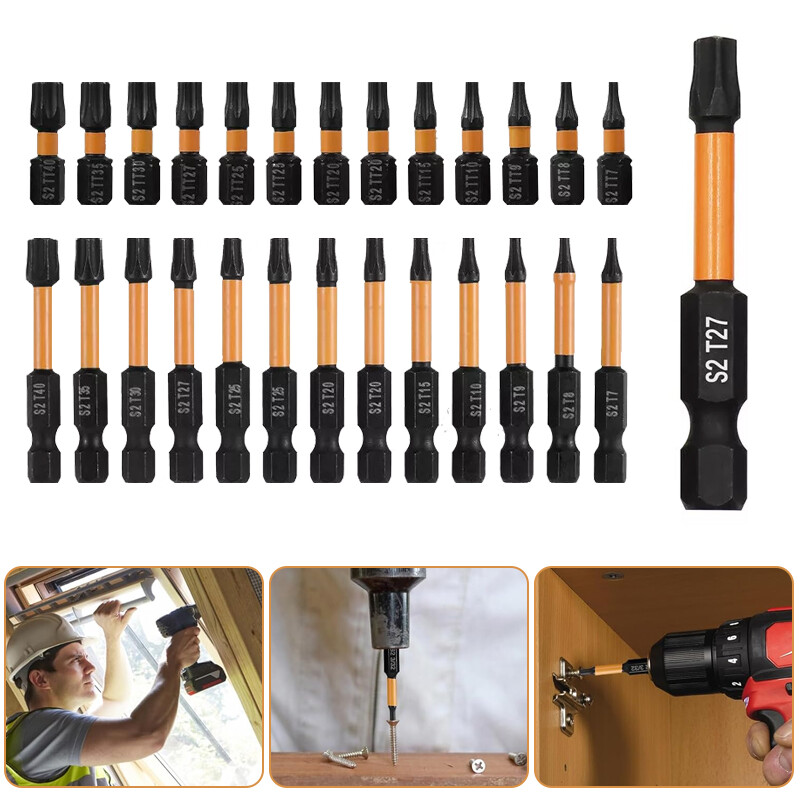 26-Piece Impact Torx Bit Set with Tamper-Proof Security Star Bits T7 to T40 1/4