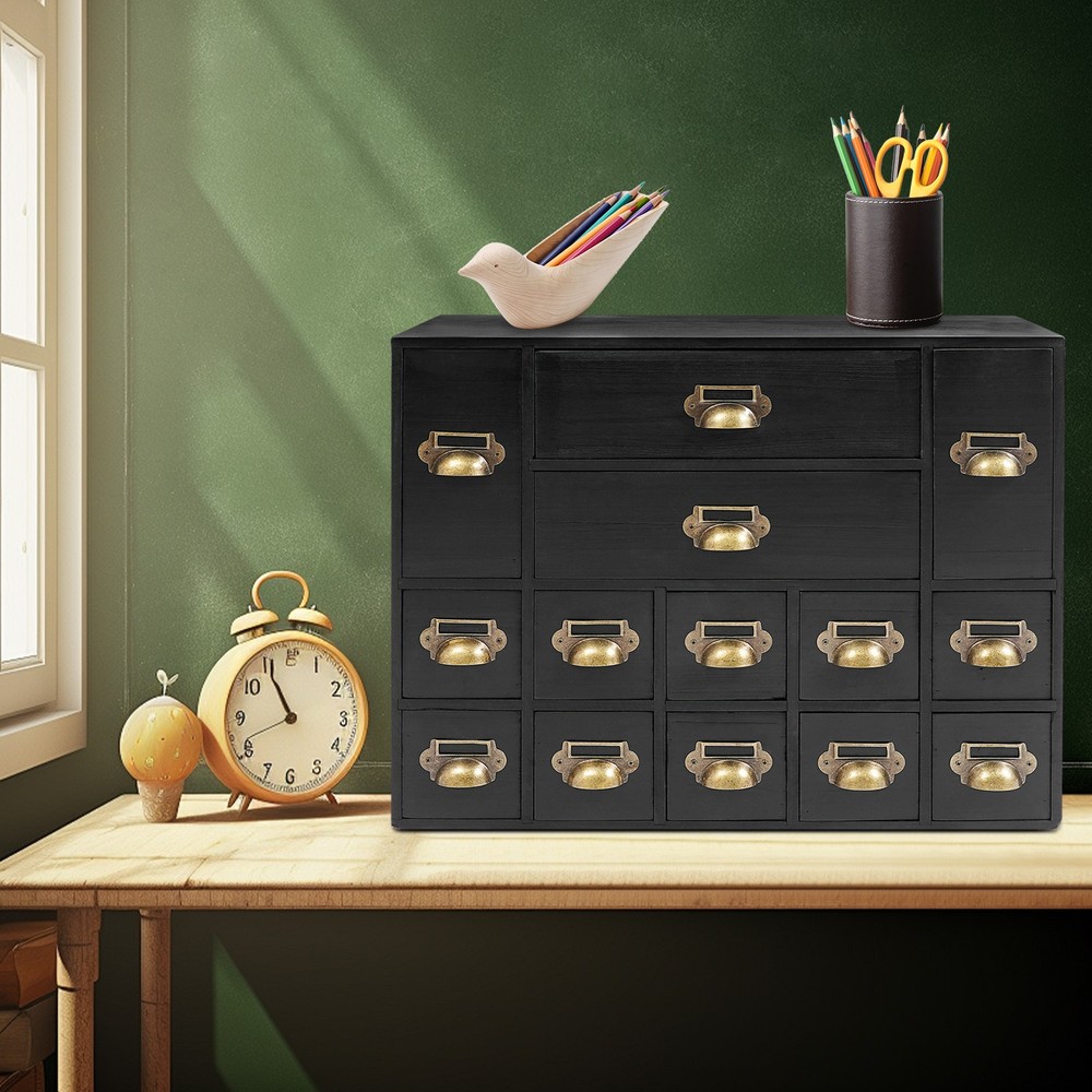 Retro Wooden 14-Drawer Tabletop Jewelry Storage Cabinet Organizer